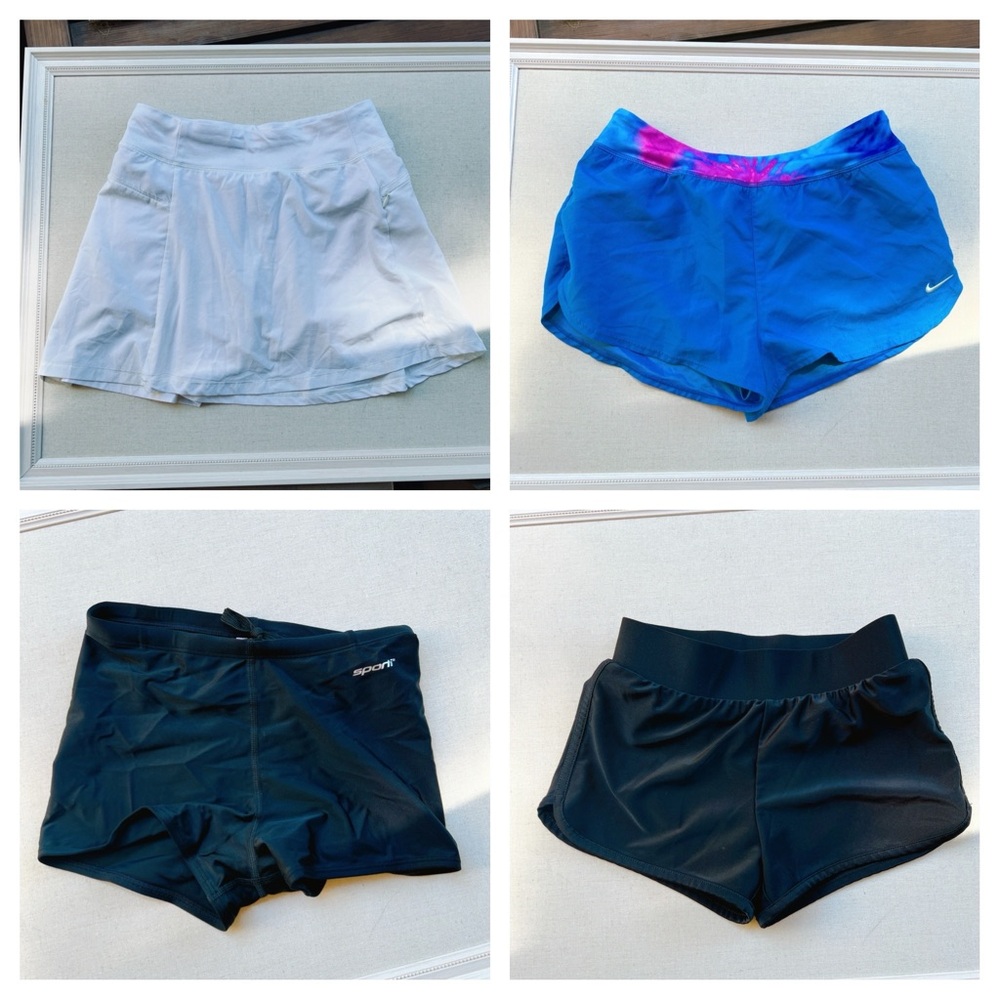 4 bundle Nike All in Motion Sporti Art Class shorts skort blue black white L M